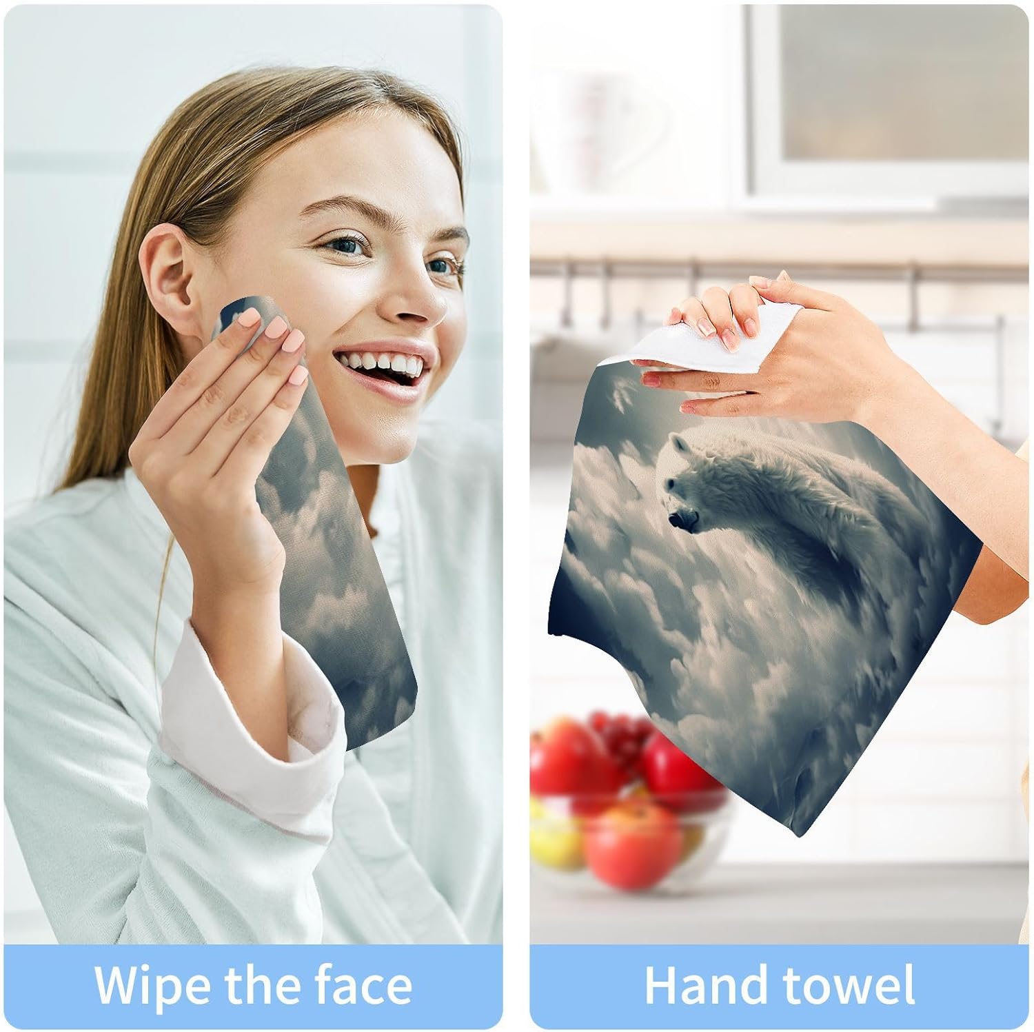 YettAsBin Polar Bear Washcloth Set 2-Piece Soft Reusable 12x12-inch