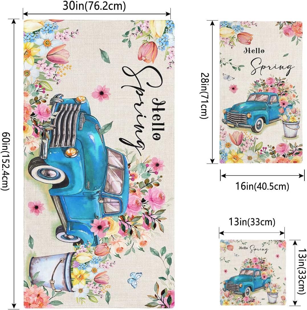 3-Piece Floral Blue Truck bath towel set