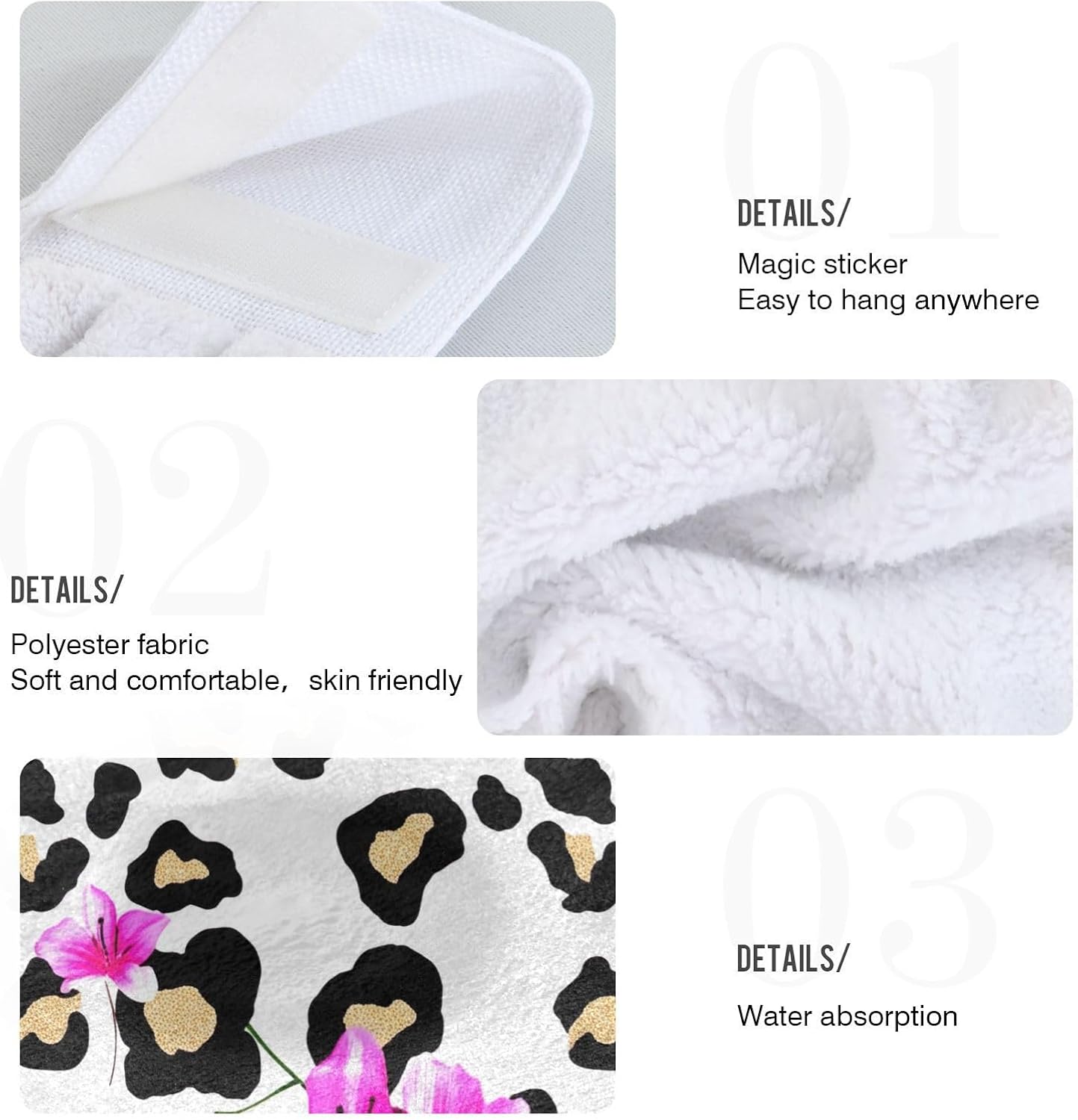 RPLIFE Black Leopard Spots Twin Pack Kitchen Hand Towels