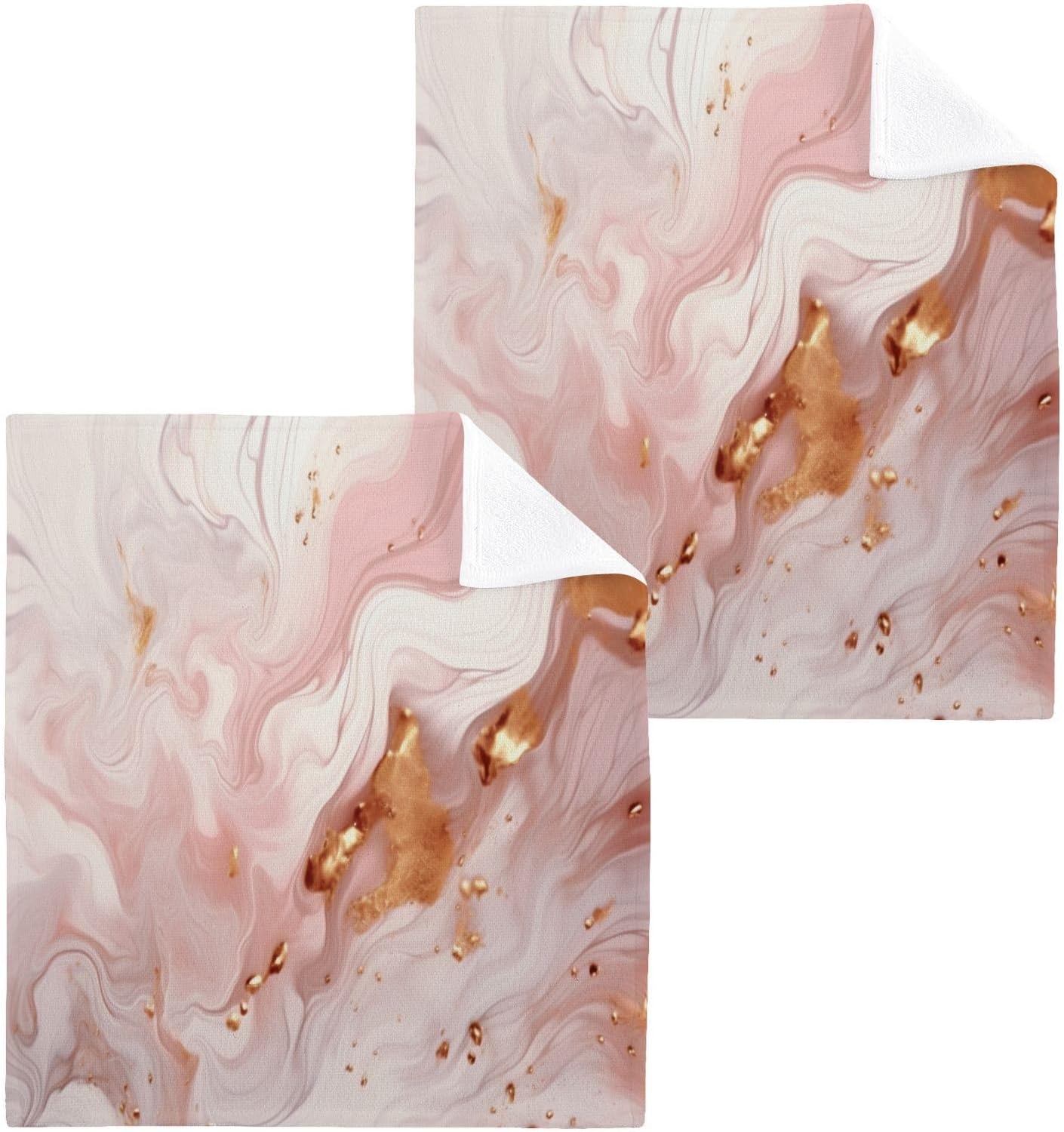 Pink Marble Washcloths 2 Pack Soft Absorbent Cotton Face Towels