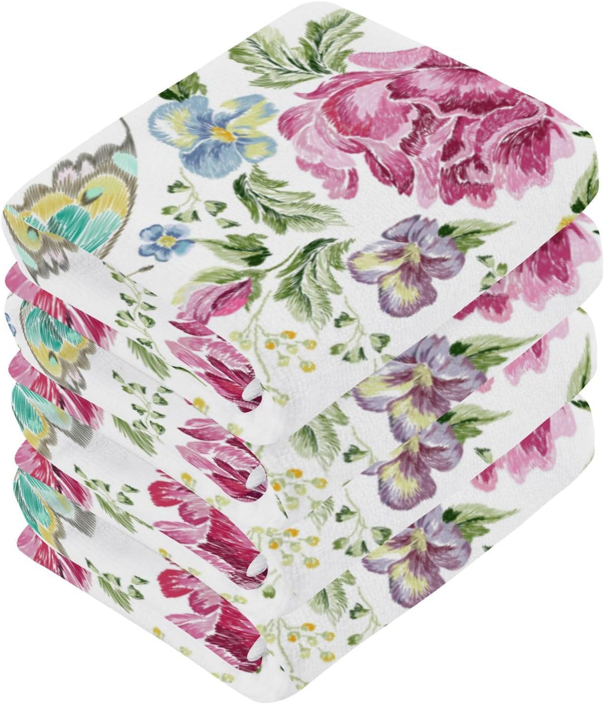 ALAZA Floral Roses Violets Washcloth Set