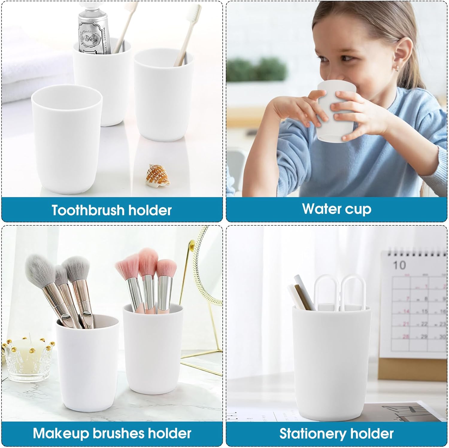 4-Pack White Reusable Tumbler Toothbrush Holders
