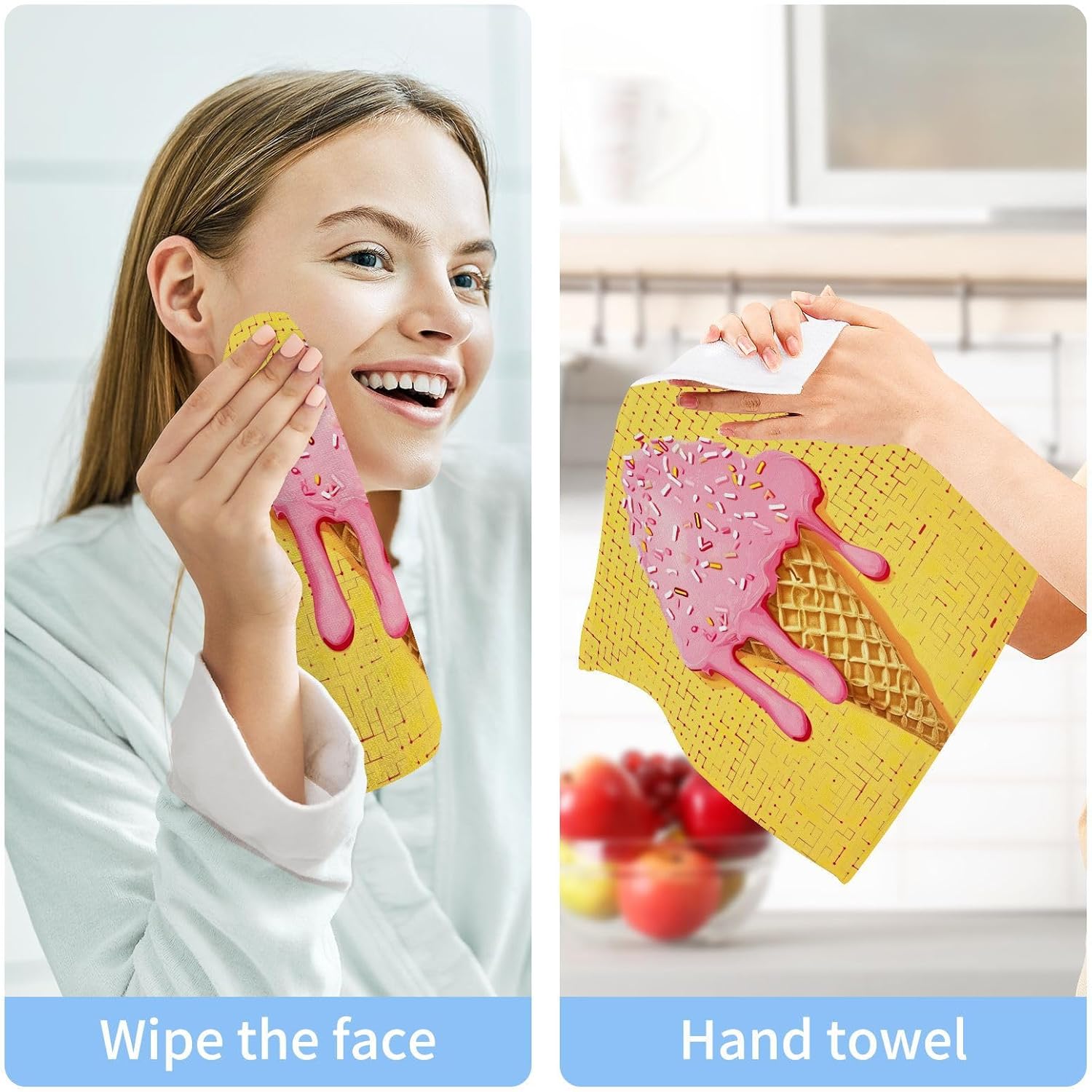 Ice Cream Cone Washcloths 2 Pack Soft Absorbent Towels