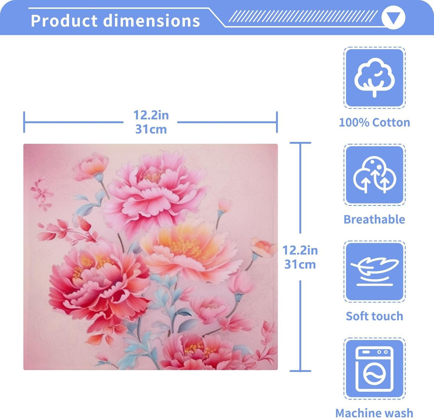 Yettasin Peony Flower Washcloths Soft Absorbent Reusable Baby Face Towels