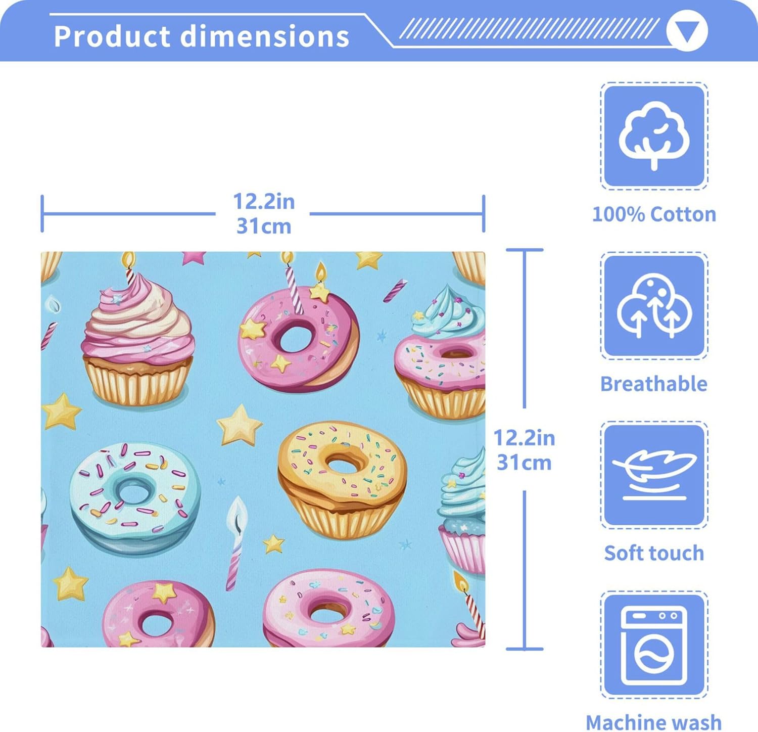 Xigua Cupcakes Washcloths Set of 2 - 12x12 Inch