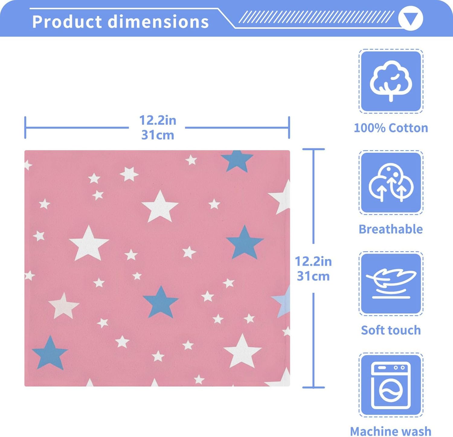 Xigua Blue Stars Washcloths Set of 2 12x12 Inch