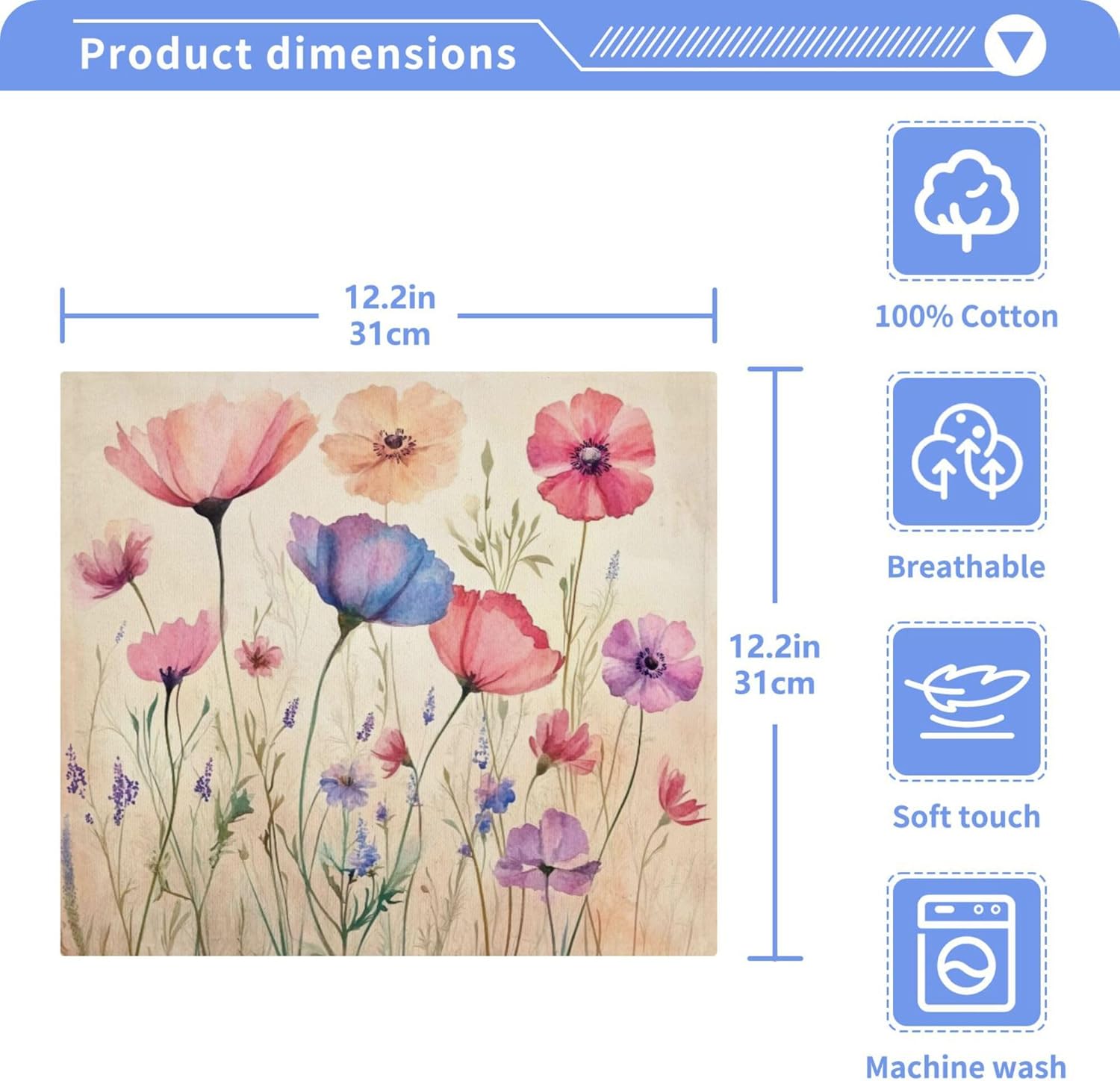 Xigua Watercolor Wildflowers Washcloths Set of 2
