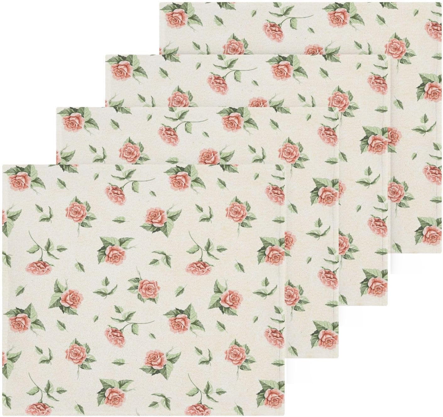 Vintage Rose Beige Four-Piece Washcloth Set