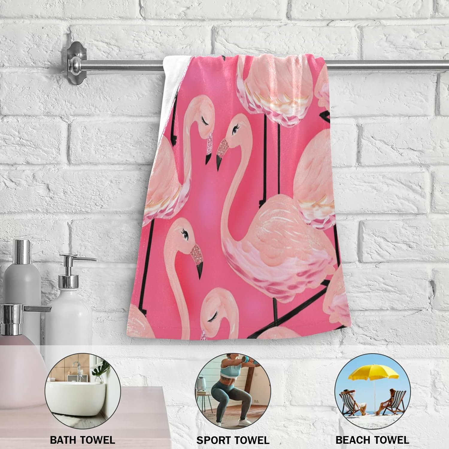 Two-Piece Pink Flamingo Hand Towels for Bathroom More