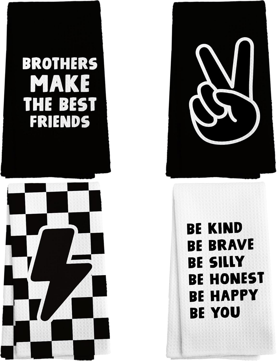 NOQL Black White Checkered Towels Set