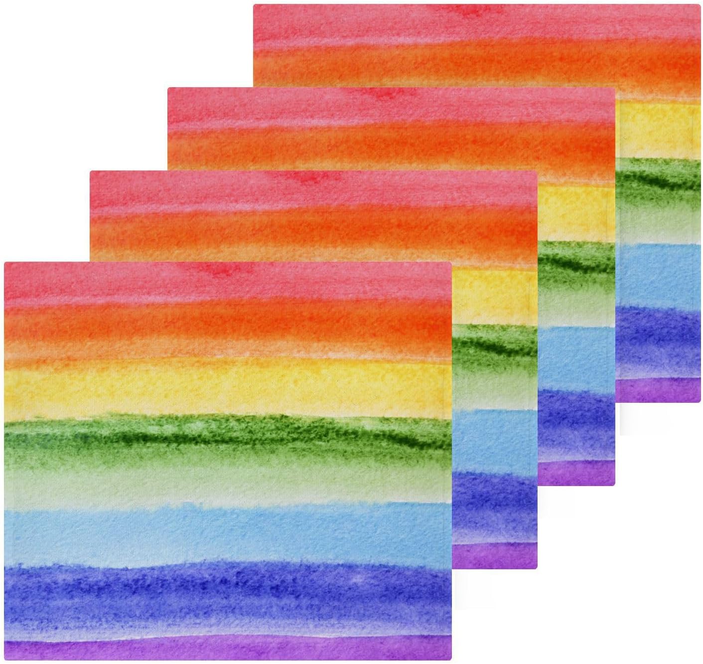 ALAZA Watercolor Rainbow Stripe Washcloths 4 Pack