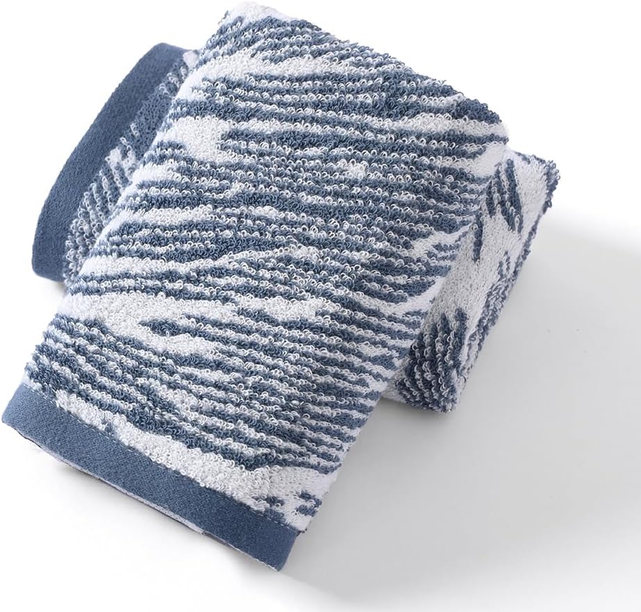 YiLUOMO 2-Piece Blue Cotton Zebra Towel Set