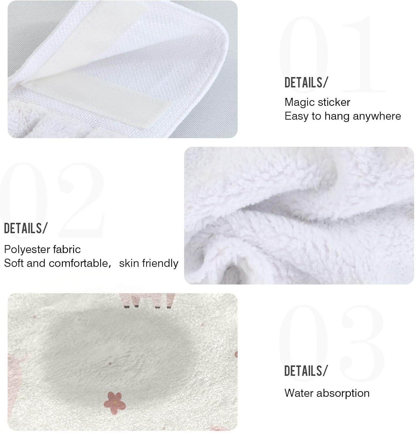 2 Pcs Kitchen Coral Velvet Hanging Towels with Velcro