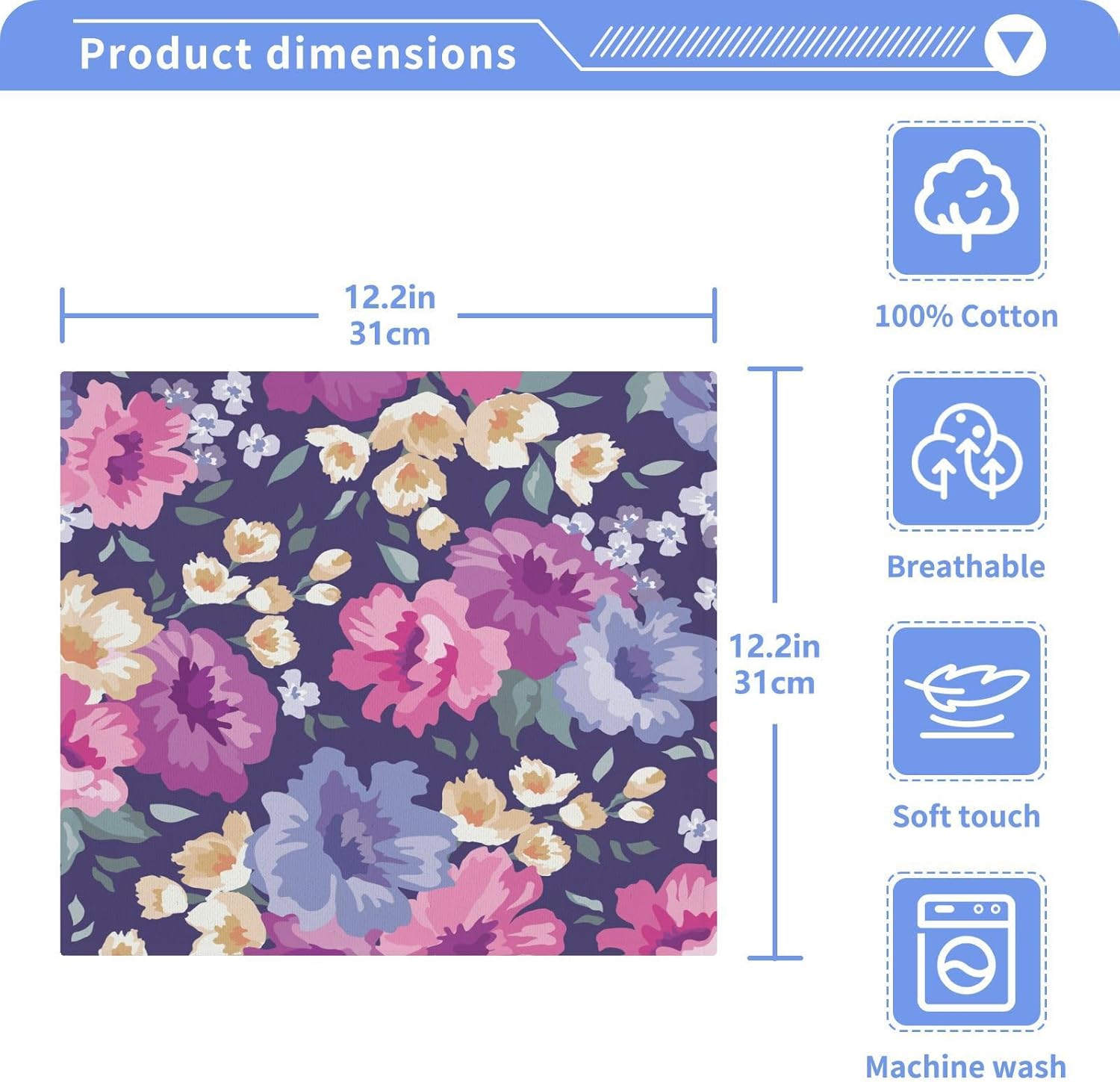 WELLDAY Beautiful Flower WashCloths 4-Pack