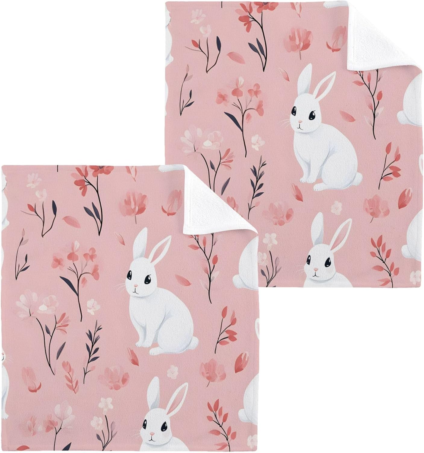 Xigua White Rabbits Washcloth Set - Super Cute Durable Fast-Drying