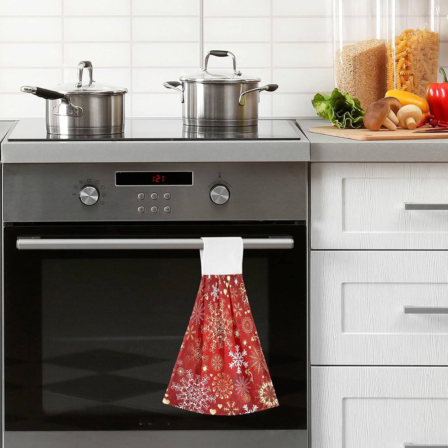 Winter Snowflake Kitchen Towels Red