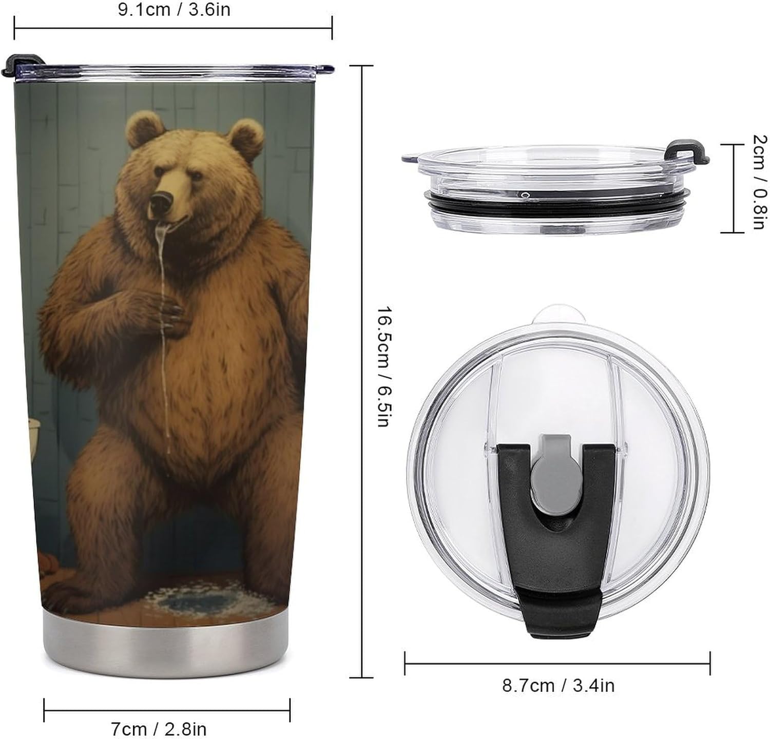 A Brown Bear Travel Tumbler Insulated Stainless Steel 20 oz with Lid