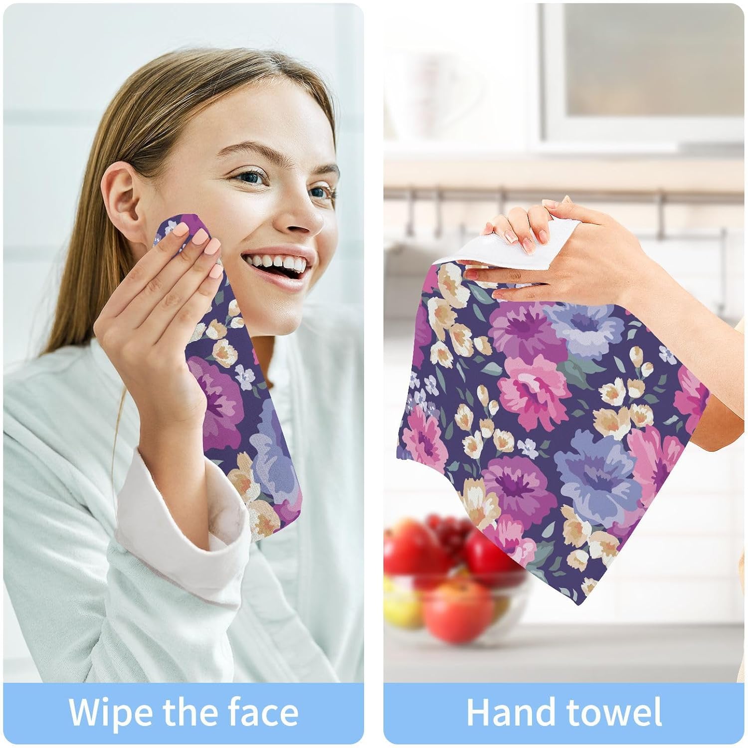 WELLDAY Beautiful Flower WashCloths 4-Pack