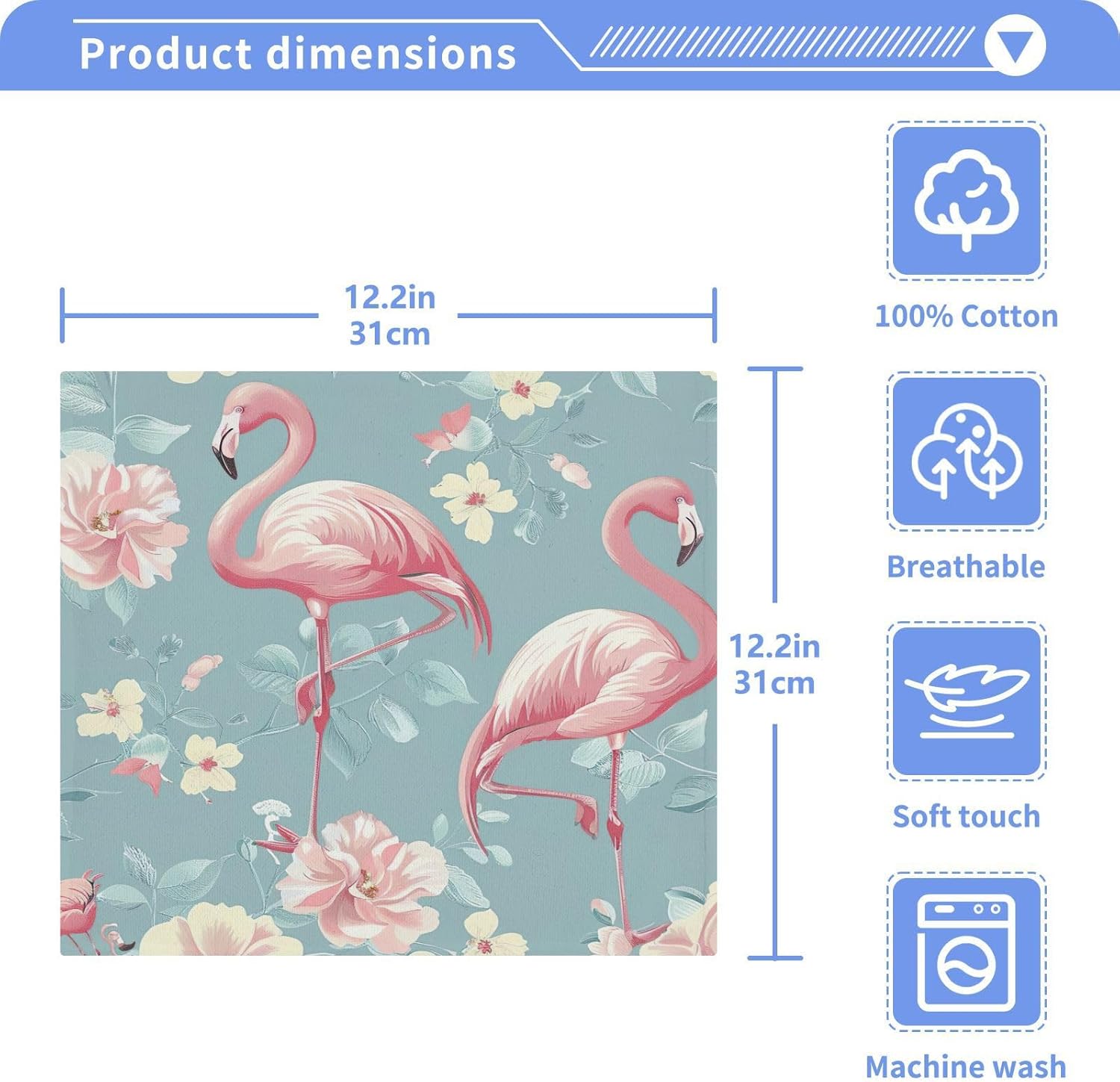 Flamingo Washcloth 12x12 Soft Absorbent Reusable for Adults Babies