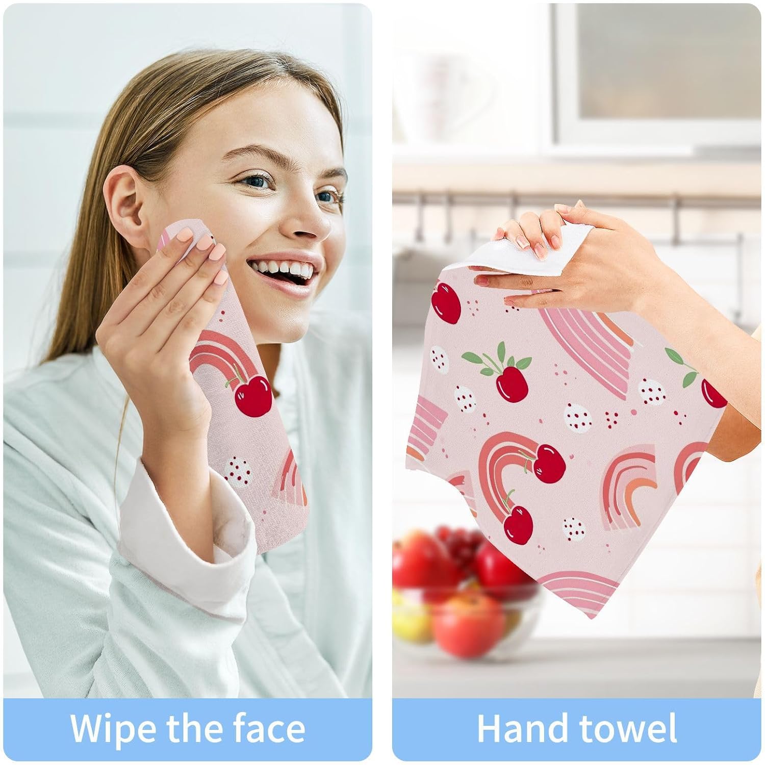 Cherry Rainbow Washcloths 2 Pack Soft Absorbent Bath Towels