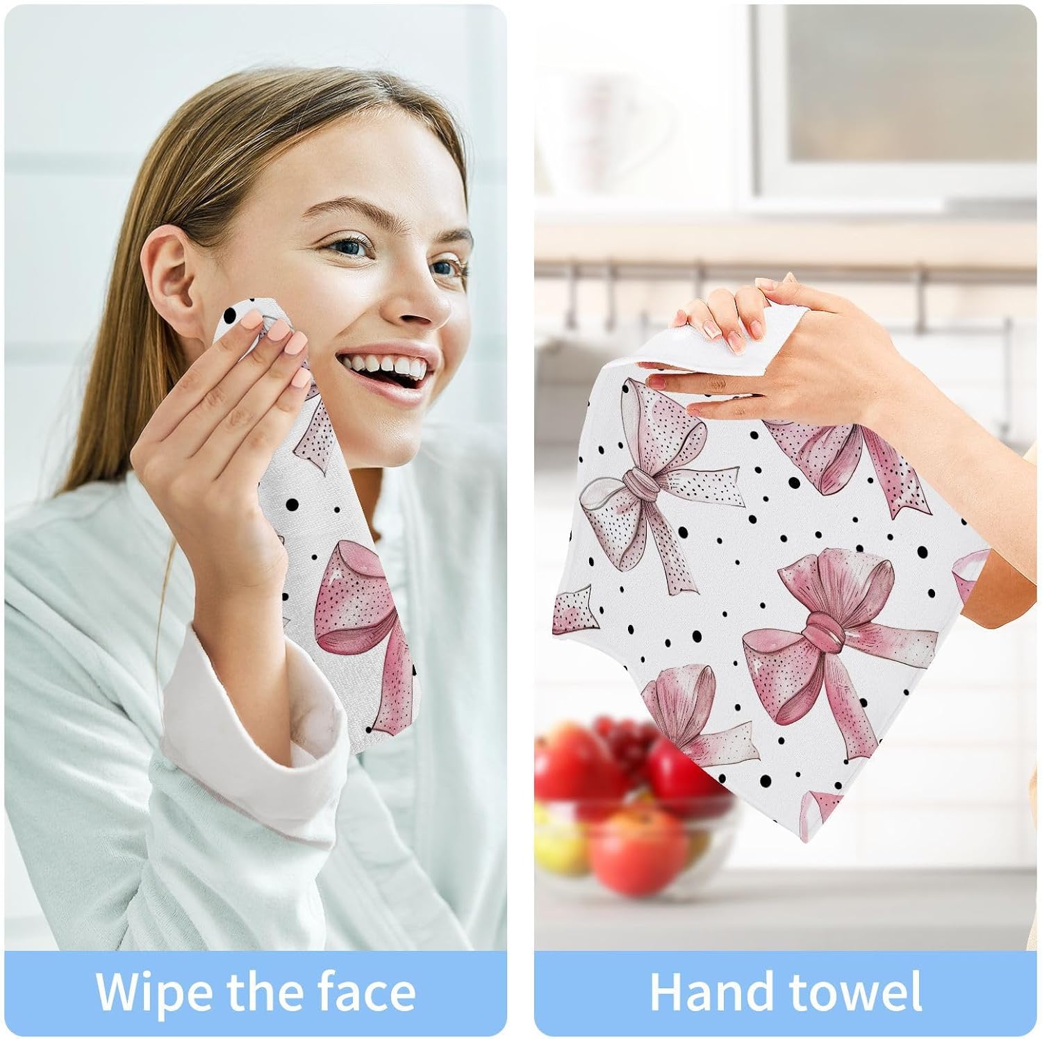 YETTASBIN Bow Pink Washcloths 2 Pack