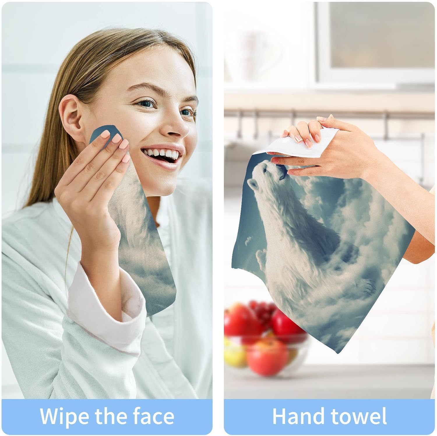 Polar Bear Washcloths Reusable Soft-absorbent Baby Face Towels 2-Pack