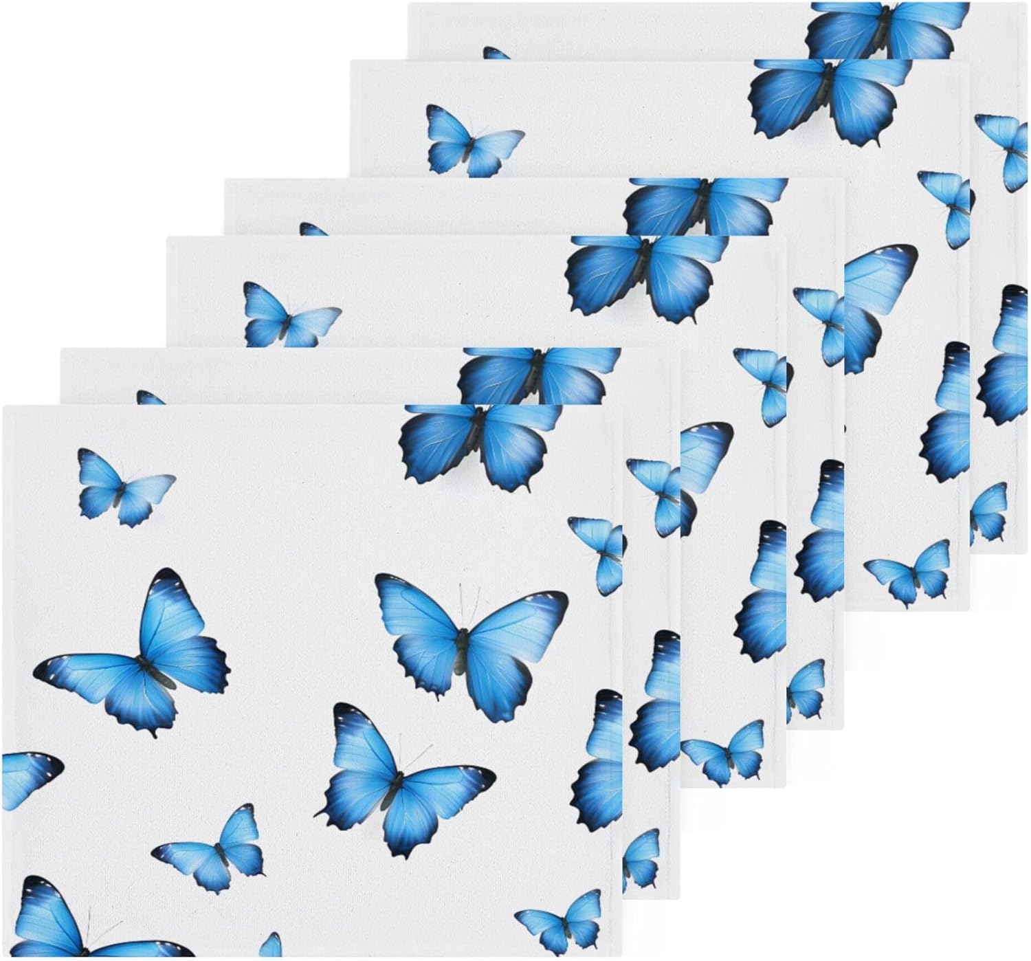 xigua Blue Butterflies Washcloths Set of 2 - 12x12 Inch