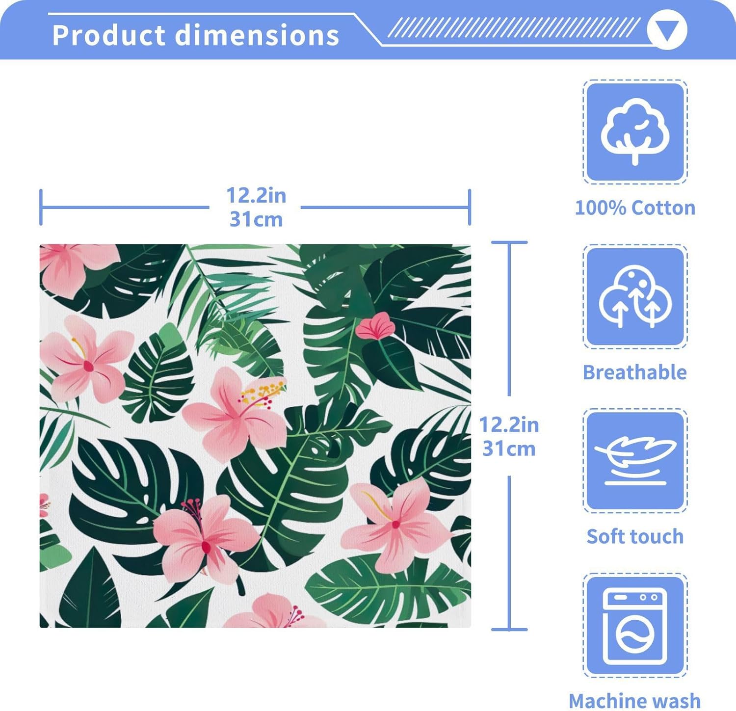 Tropical Leaves 4-Piece Cotton Washcloth Set