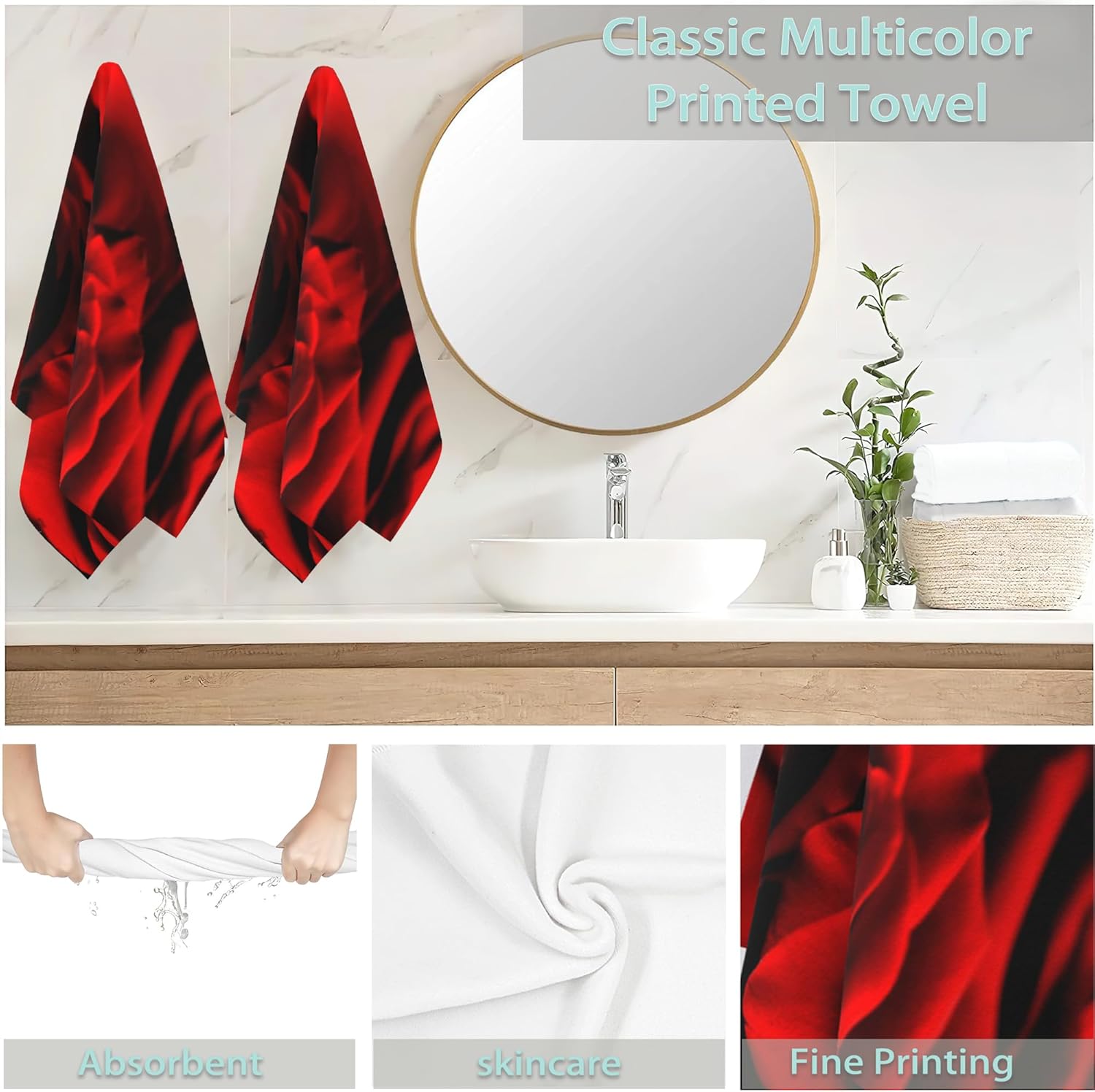 ultra-soft rose bath towels luxury polyester cotton elegant abstract red rose design