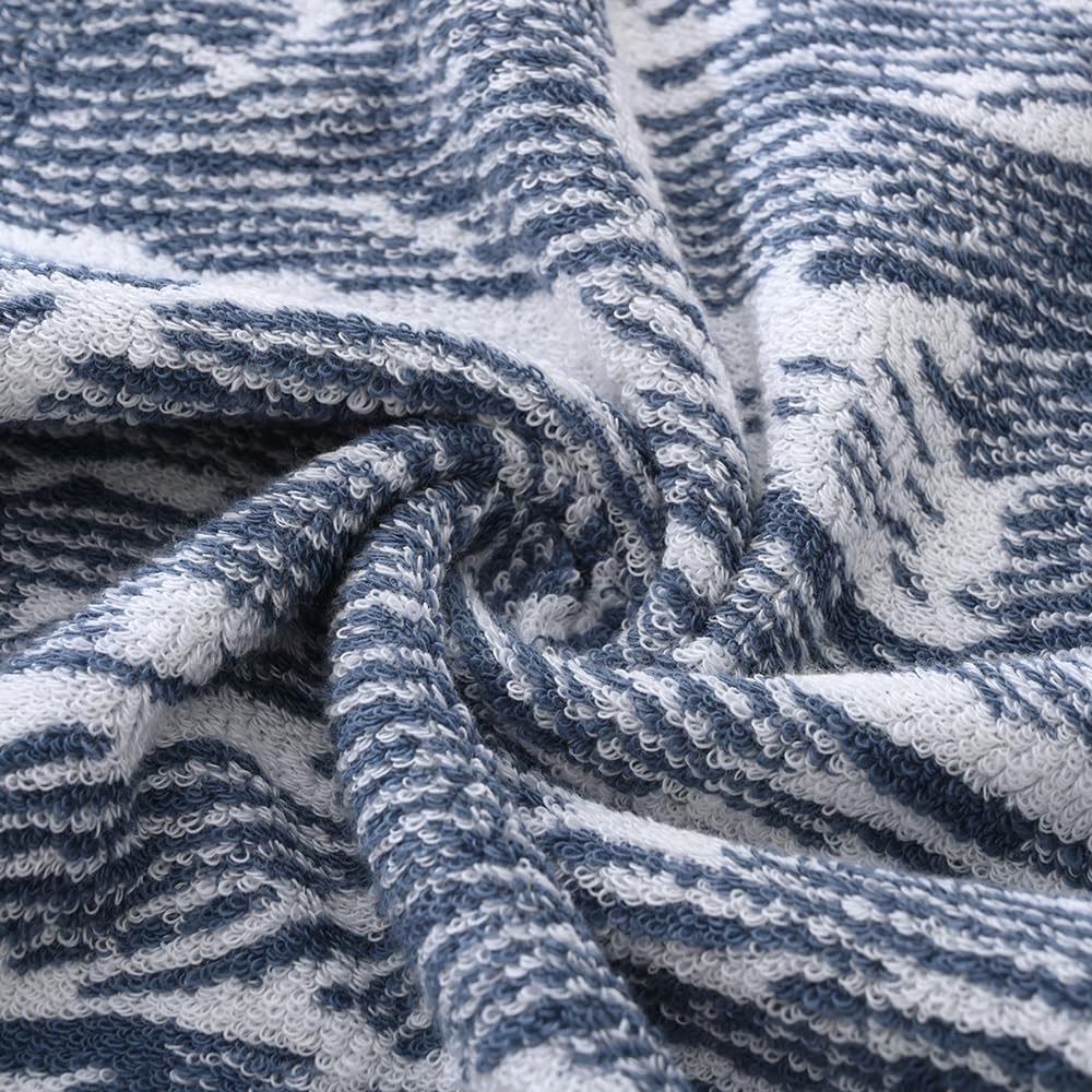 YiLUOMO 2-Piece Blue Cotton Zebra Towel Set