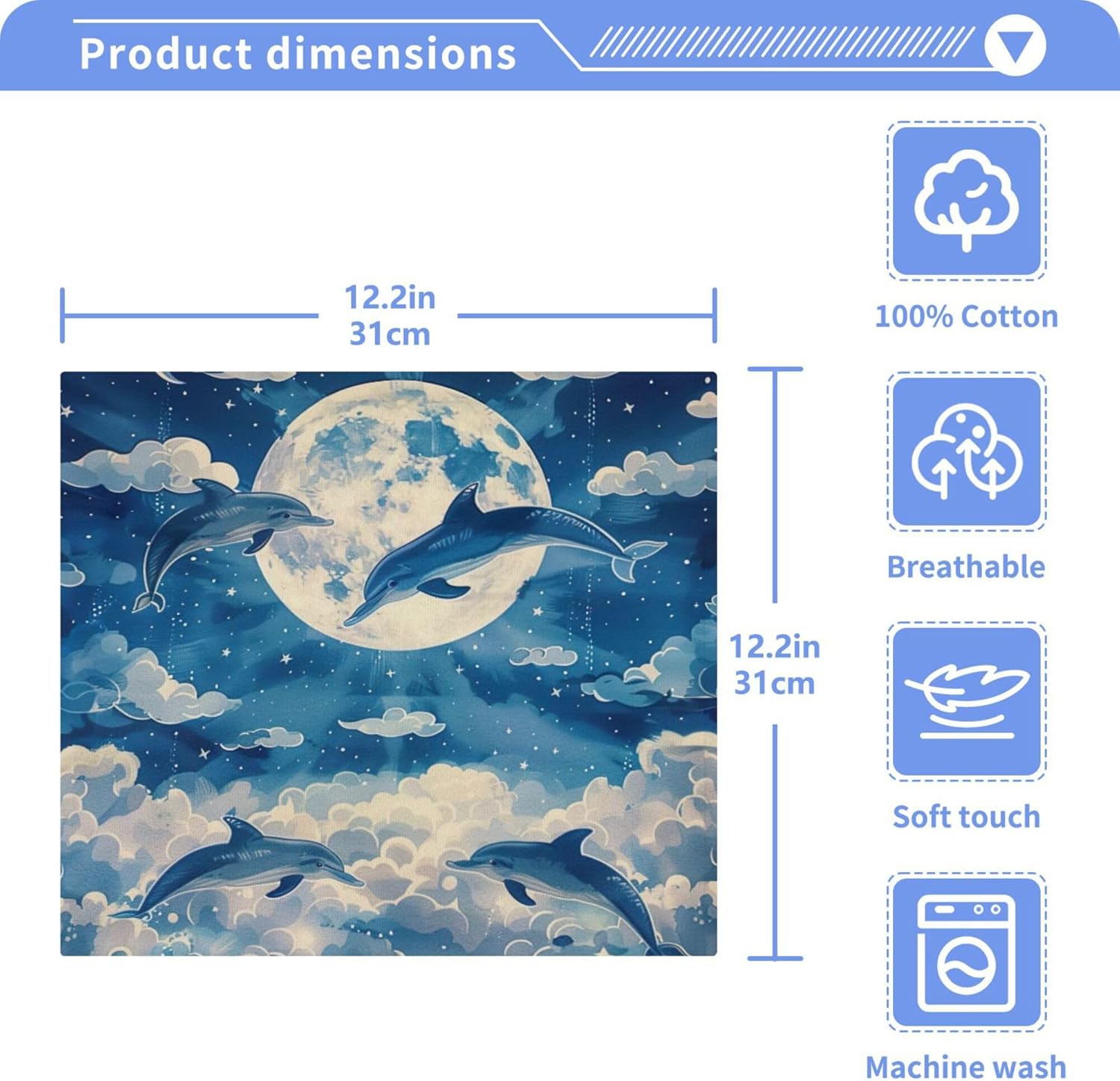 Xigua Dolphin Jumping Washcloths Set 12x12inx2 Soft Machine Washable