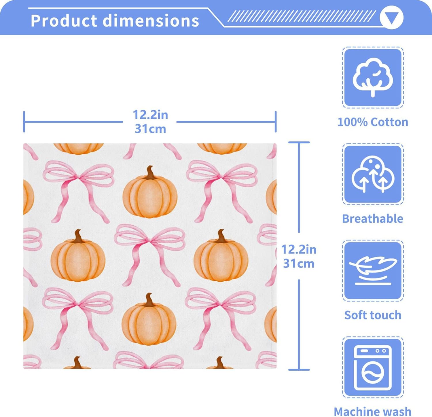 Xigua Pumpkin Cute Bow Washcloths Set of 2 12 x 12 Inch