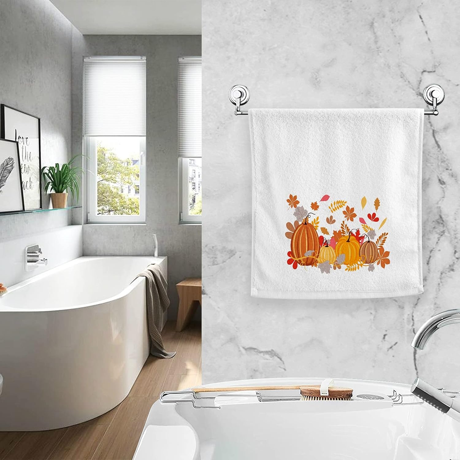 Autumn Leaves Pumpkins Hand Towels Fall Thanksgiving Red Orange Cotton Washcloths