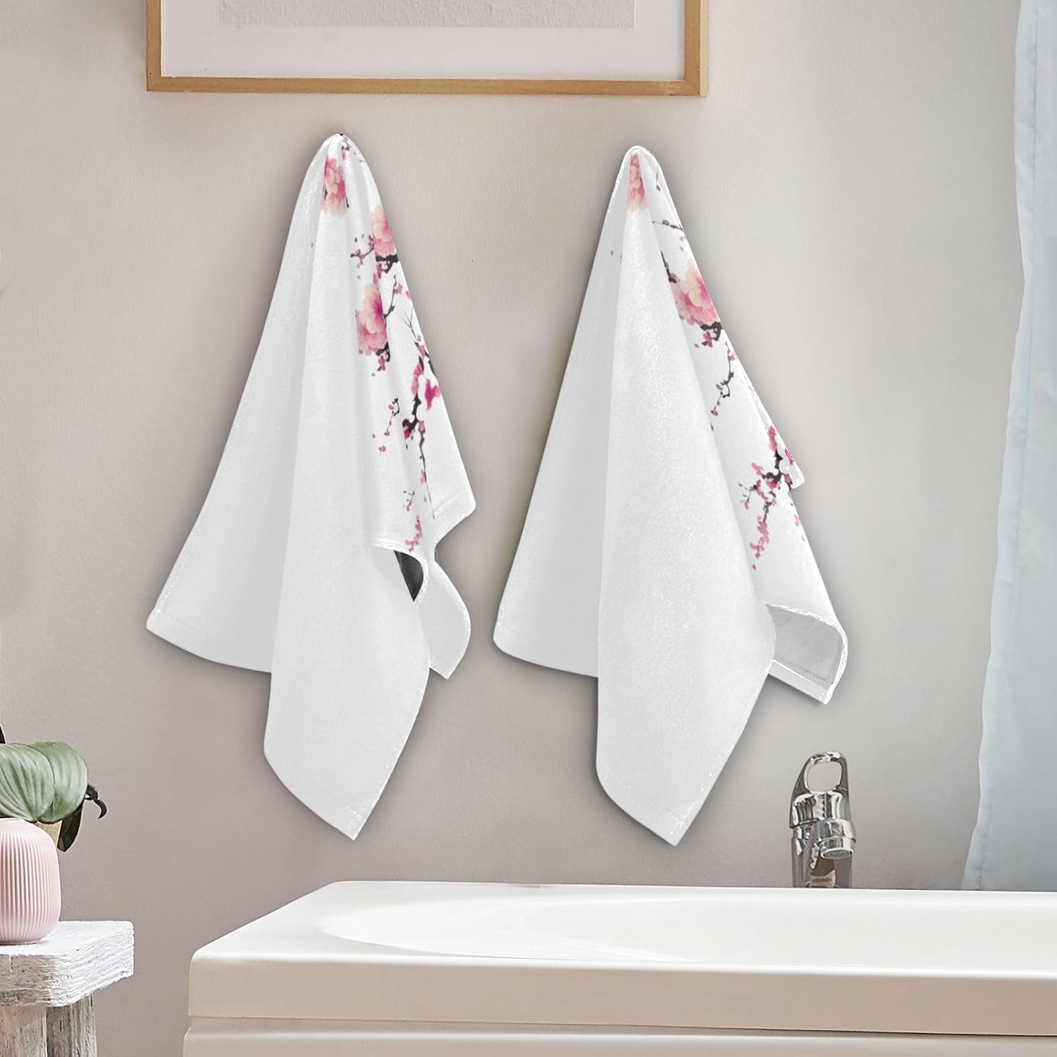 SUMNEESHA Pink Cherry Blossom Hand Towels Set of 2