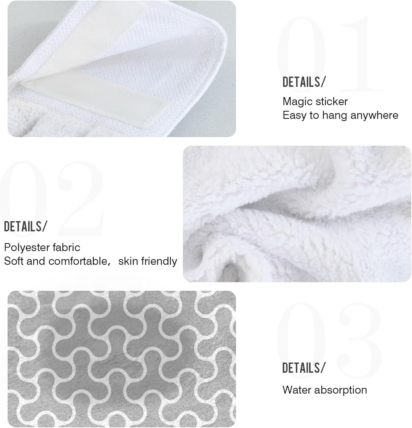 Aslsiy Grey Square Hand Towel Set of 2 for Kitchen and Bath