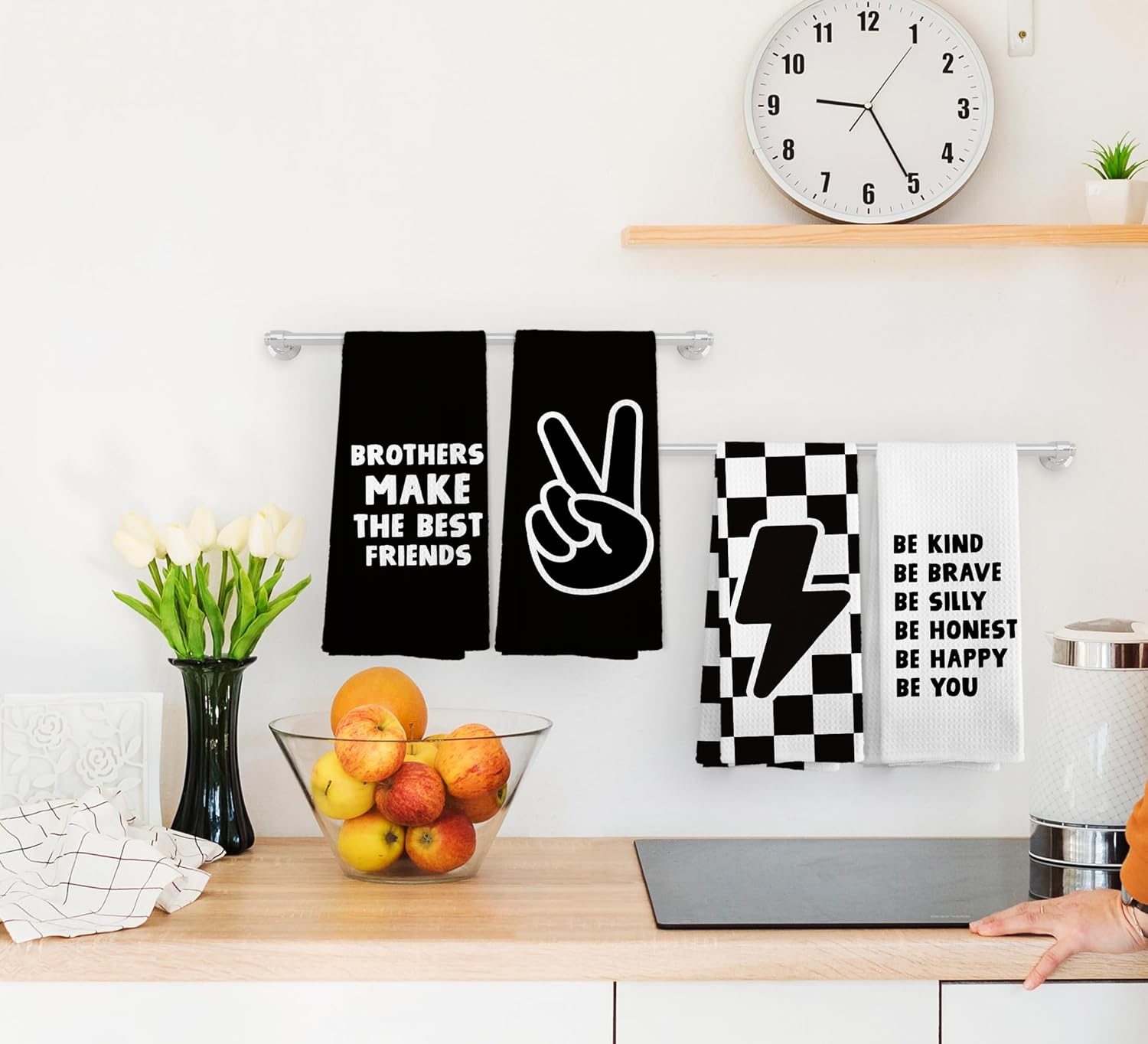 NOQL Black White Checkered Towels Set