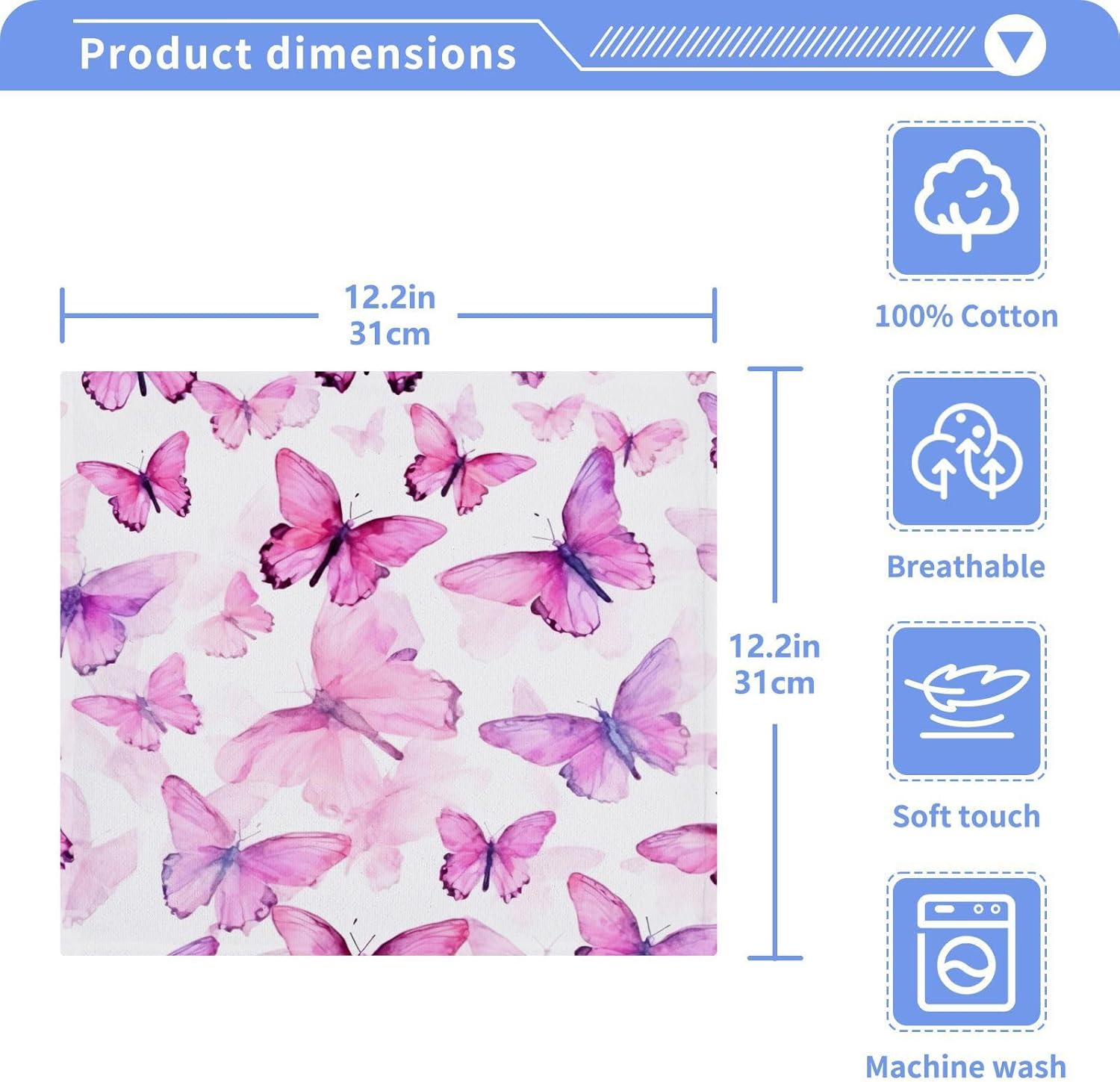 YETTASBIN Butterfly Washcloths 2-Pack Soft Absorbent Cotton Baby Face Towels