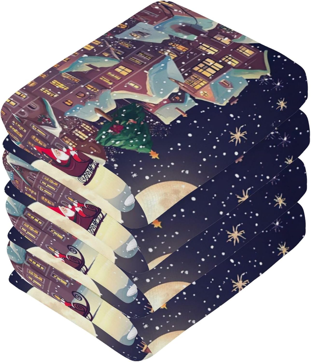 Christmas Night Scene Washcloth Set of 2-12 - Fast Drying 12x12 Inch Towels