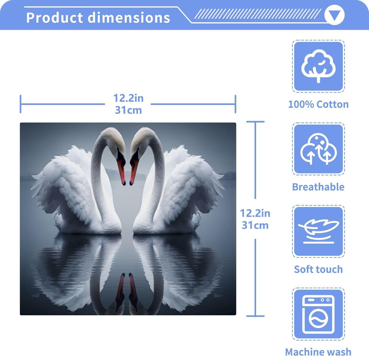 Swan-Shape Washcloths Reusable Soft Cotton Face Bath Towels 12x12 Washable