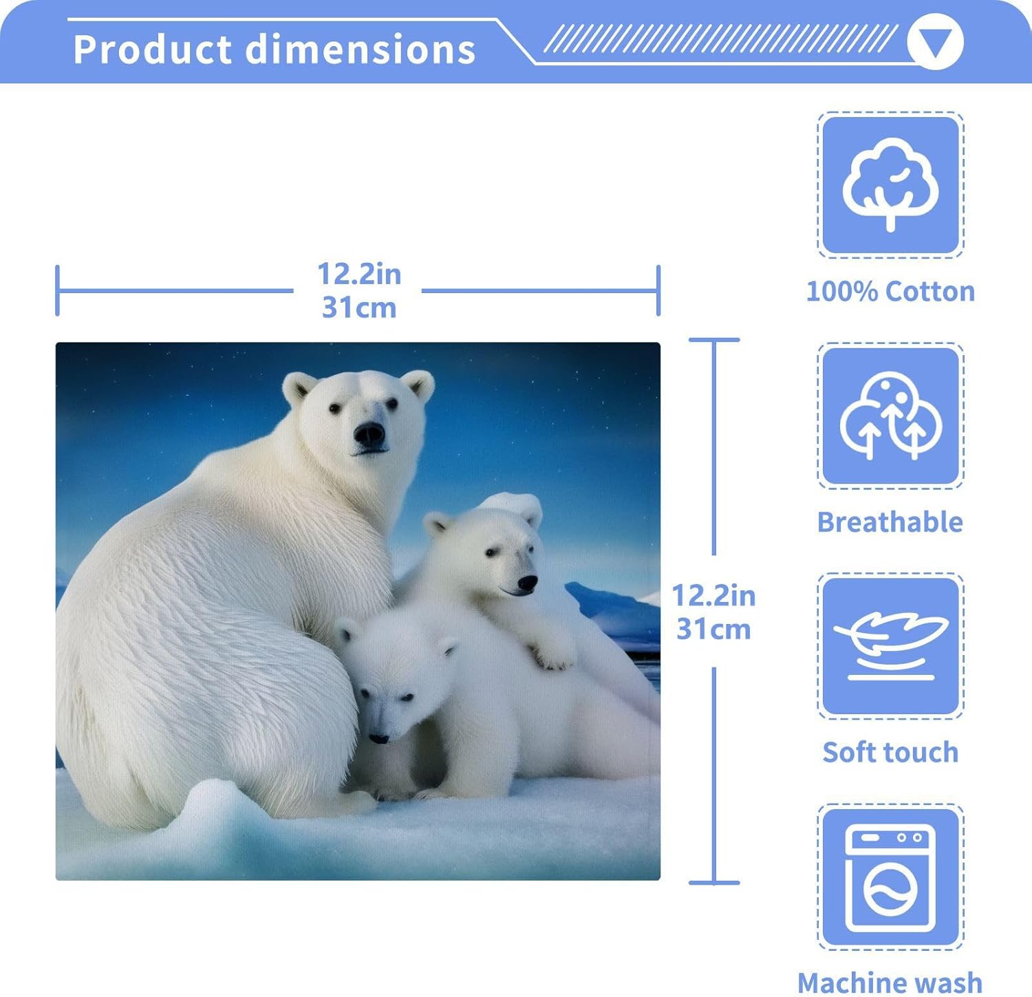 Cute 12x12 Polar Bear Washcloth Soft cotton 10