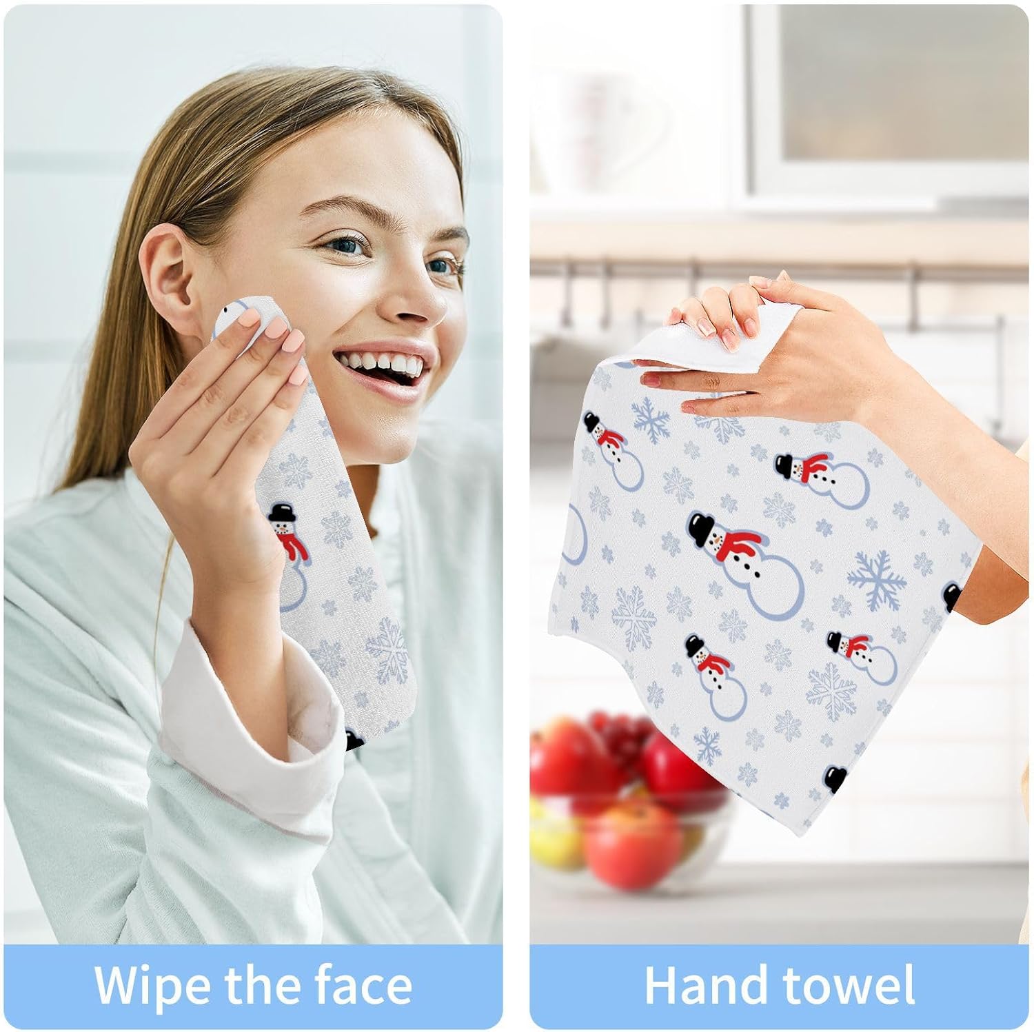 Christmas Snowman Washcloths 2 Pack Soft Absorbent Cotton Face Towels