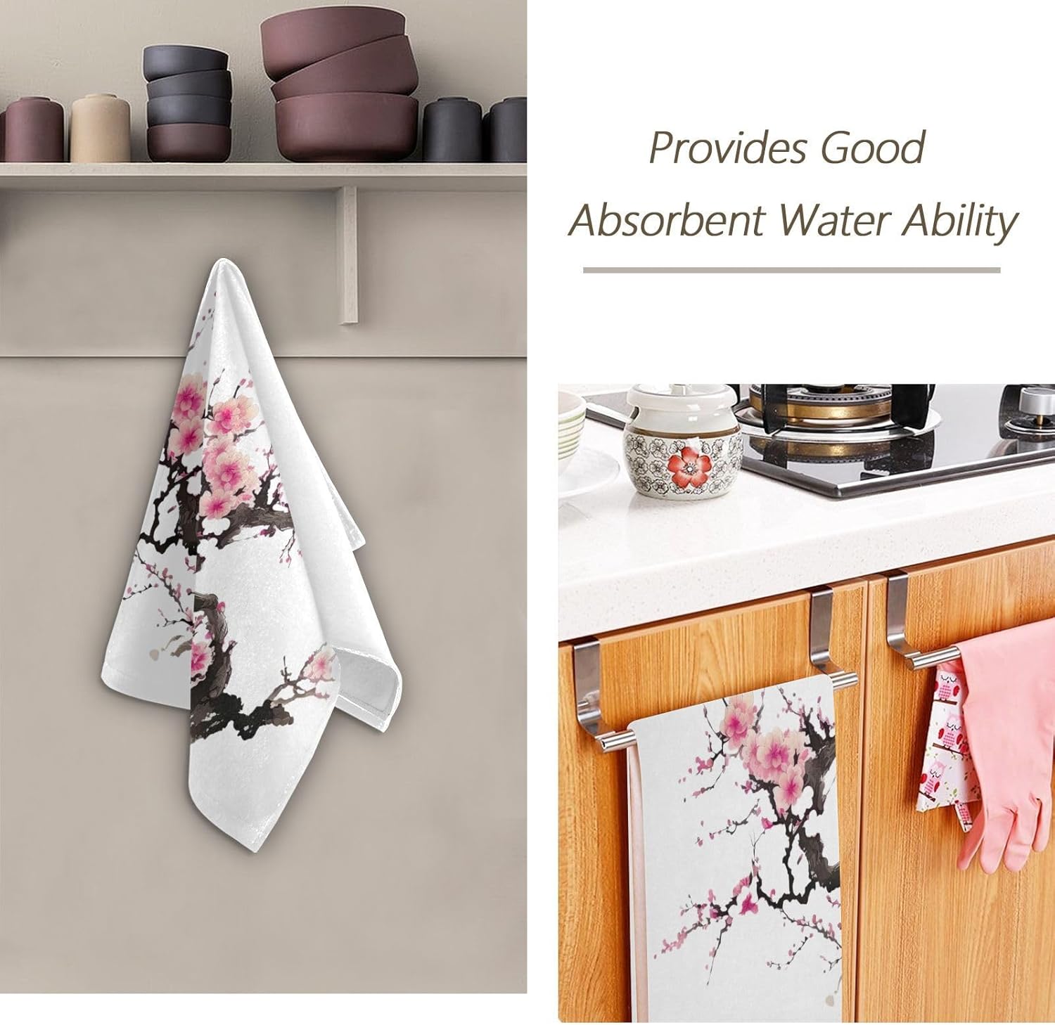 SUMNEESHA Pink Cherry Blossom Hand Towels Set of 2