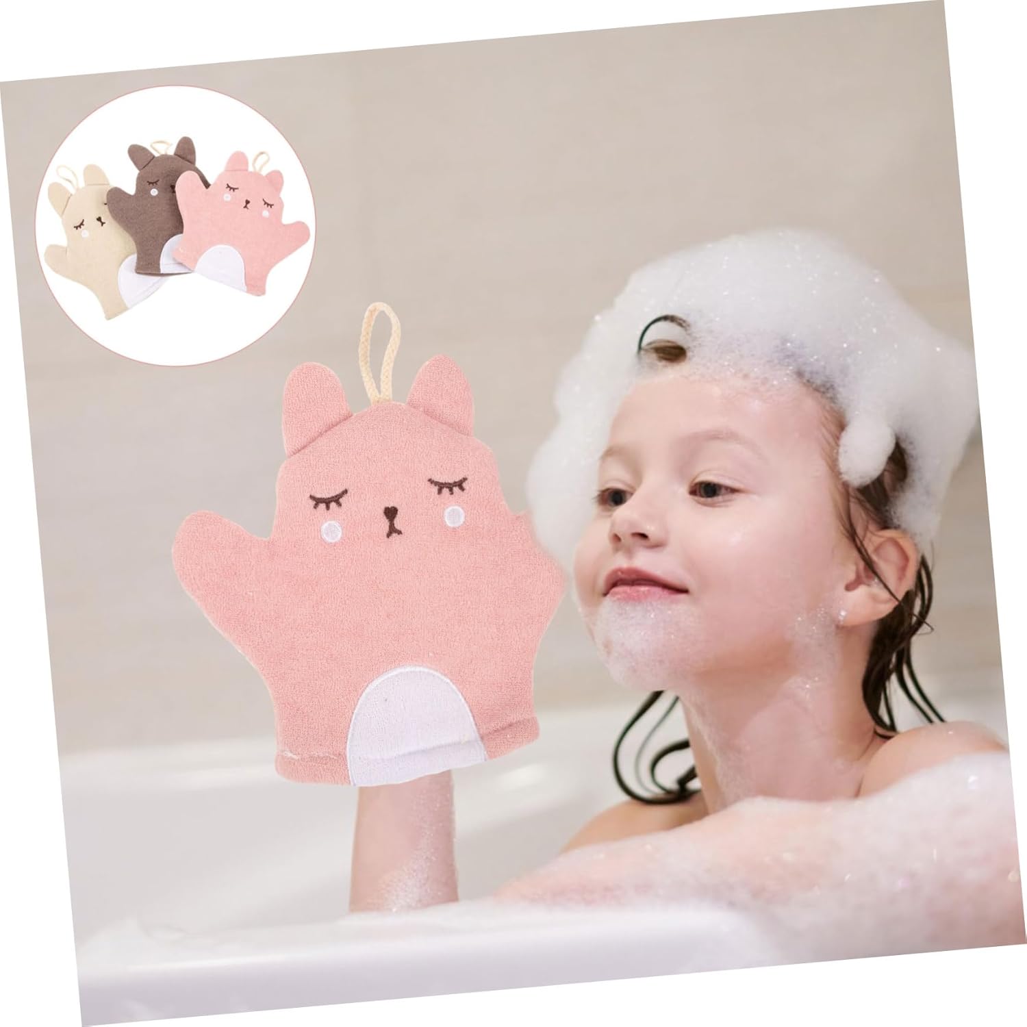 KALLORY Animal Bath Gloves 3pcs Soft Exfoliating Mitts