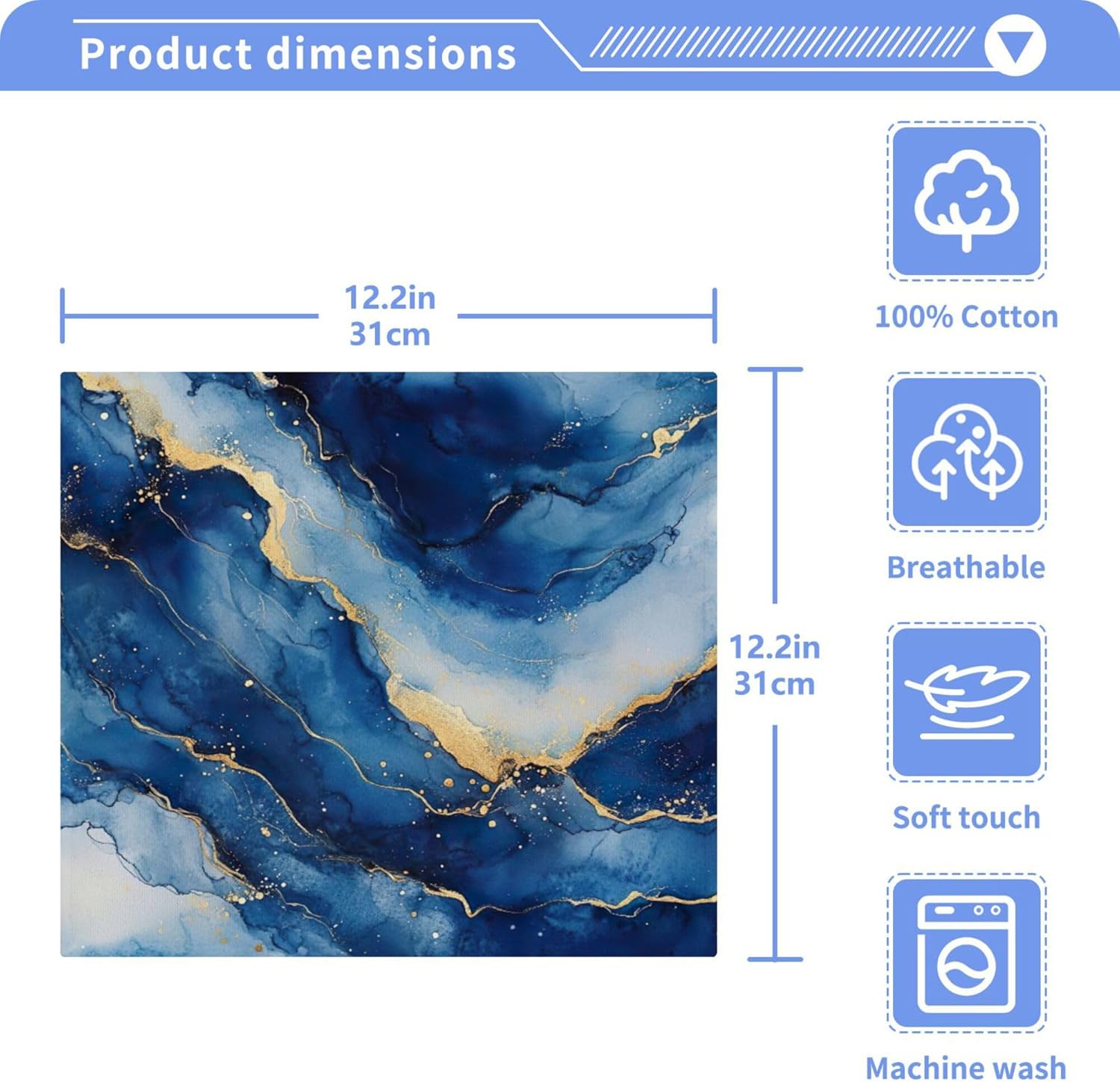 Xigua Blue and Gold Marble Washcloth Set - Fast Dry Multi-Purpose