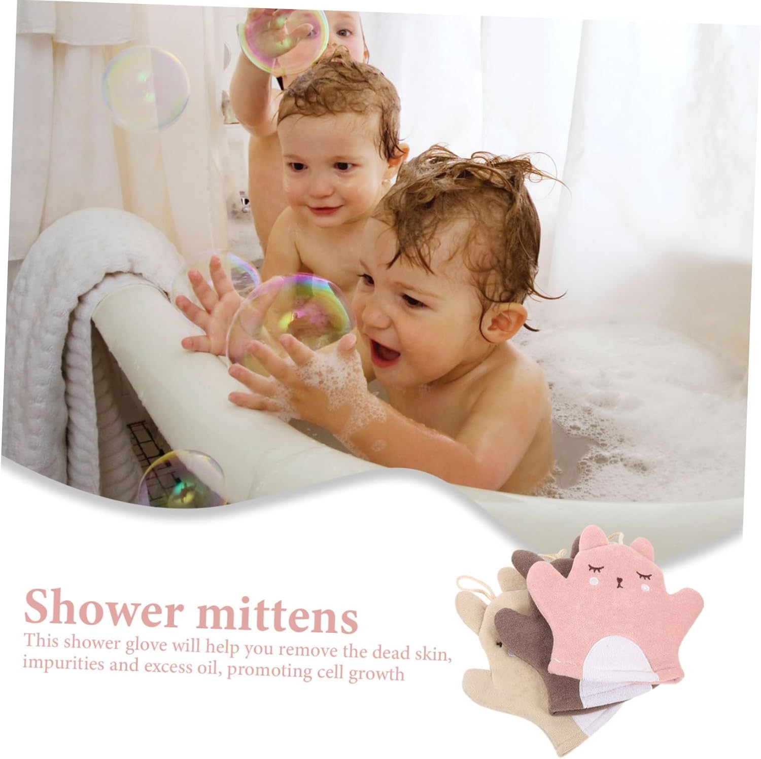 KALLORY Animal Bath Gloves 3pcs Soft Exfoliating Mitts