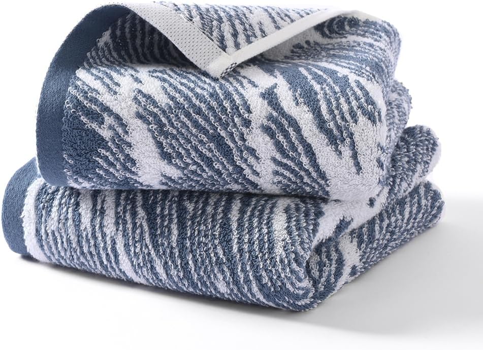 YiLUOMO 2-Piece Blue Cotton Zebra Towel Set