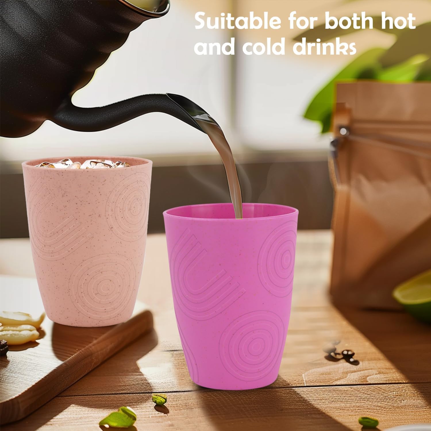 6 Pack Wheat Straw Cups Reusable Plastic Drinking Cups for Kids