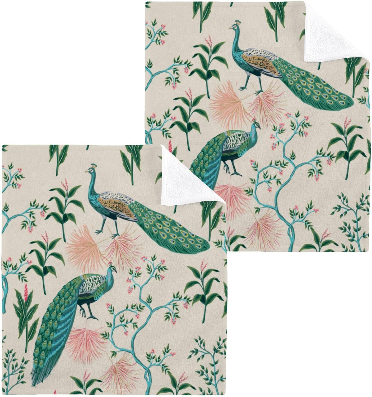 YETASBIN Peacock Feather Washcloths 2Pack