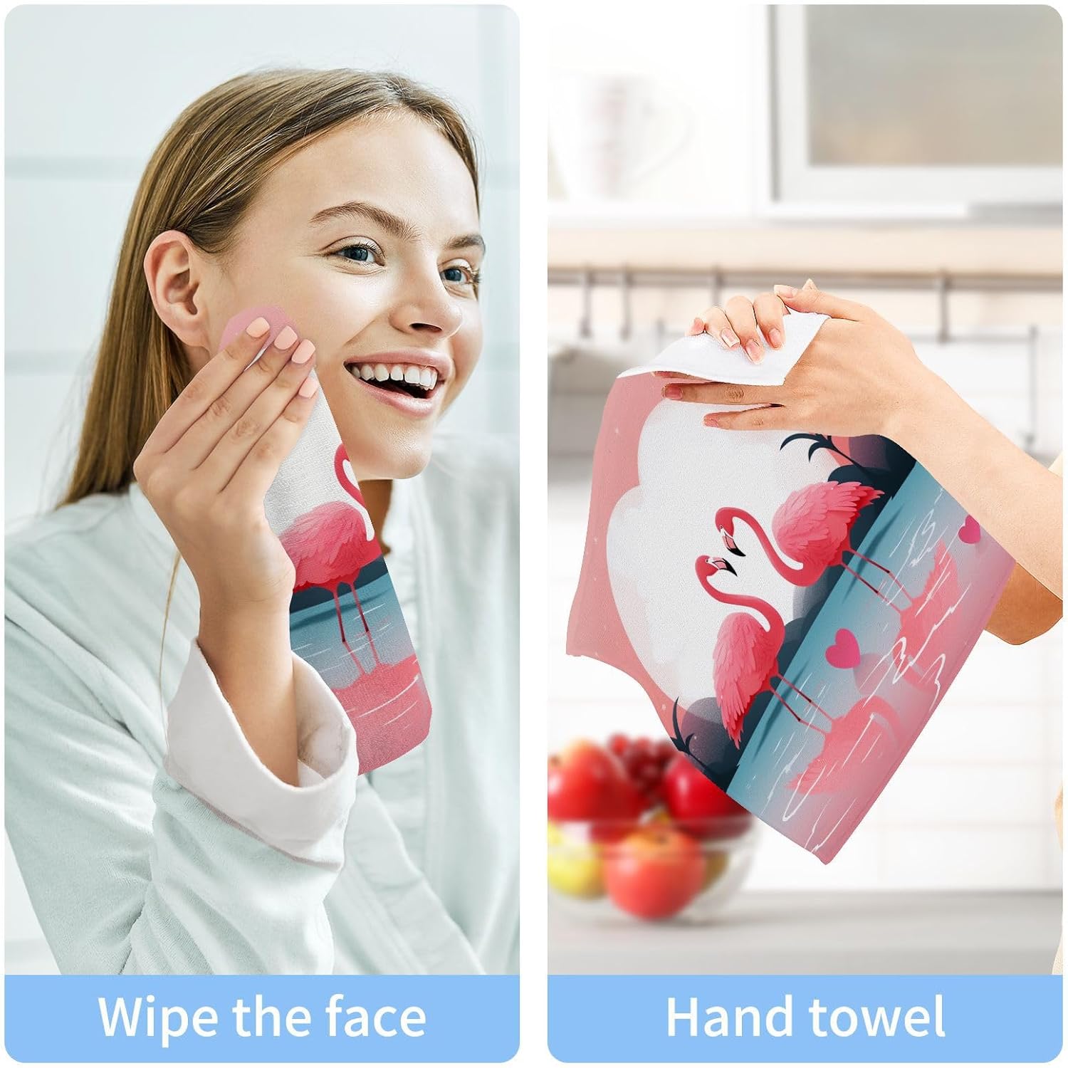 YETTASBIN Flamingo Washcloths 2 Pack Soft Cotton Face Towels 1