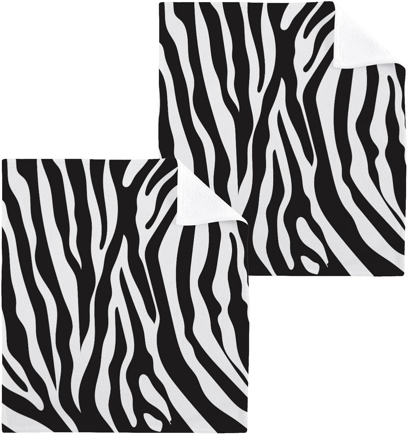 FUGIDOG Zebra Print Cotton Washcloth Set - Soft Absorbent Face Towels